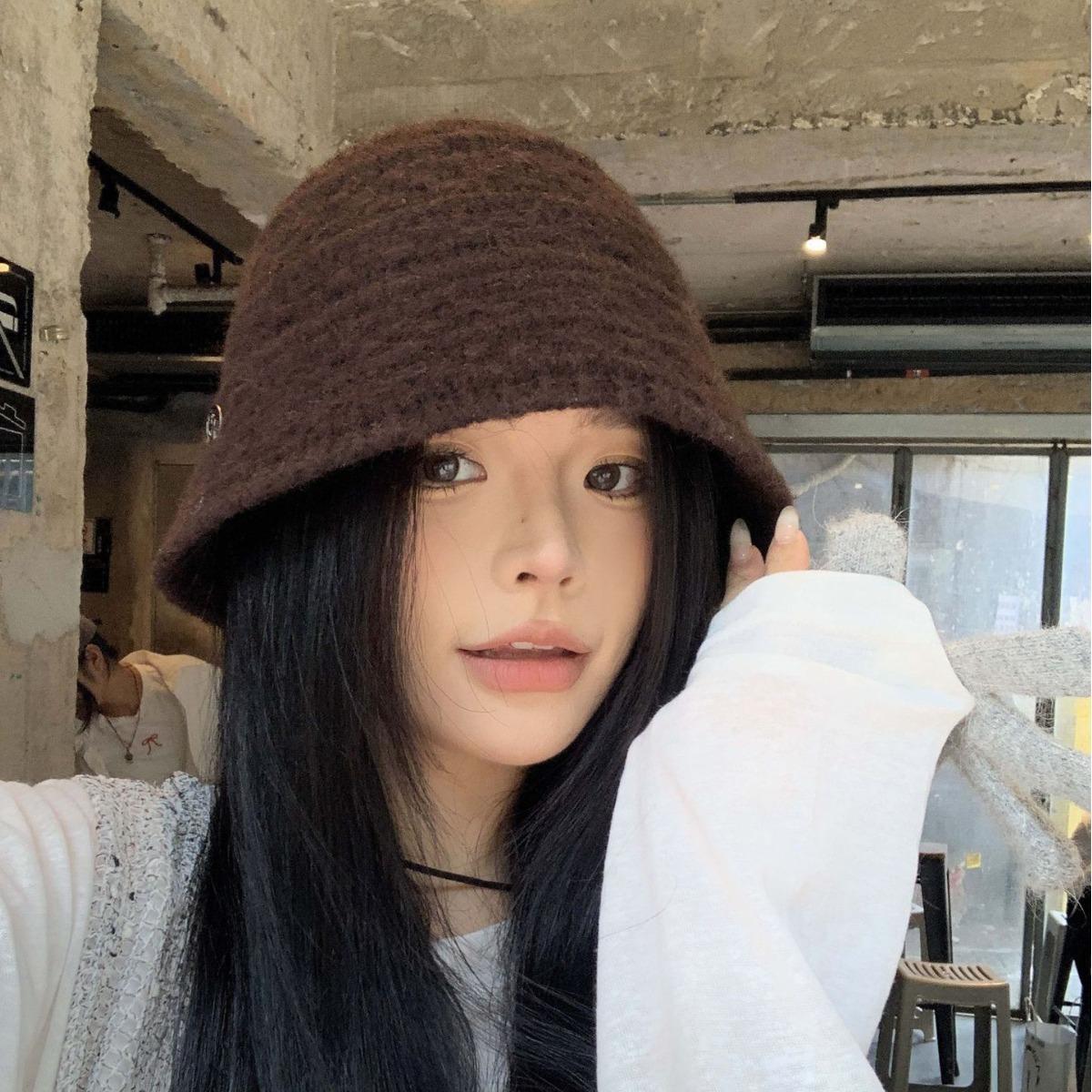 

Шерстяная шляпа-рыбачка с разрезом сзади в корейском стиле для женщин, модная, подчеркивающая лицо, маленькая, повседневная, универсальная, вязаная, шерстяная шляпа-ведро One Size