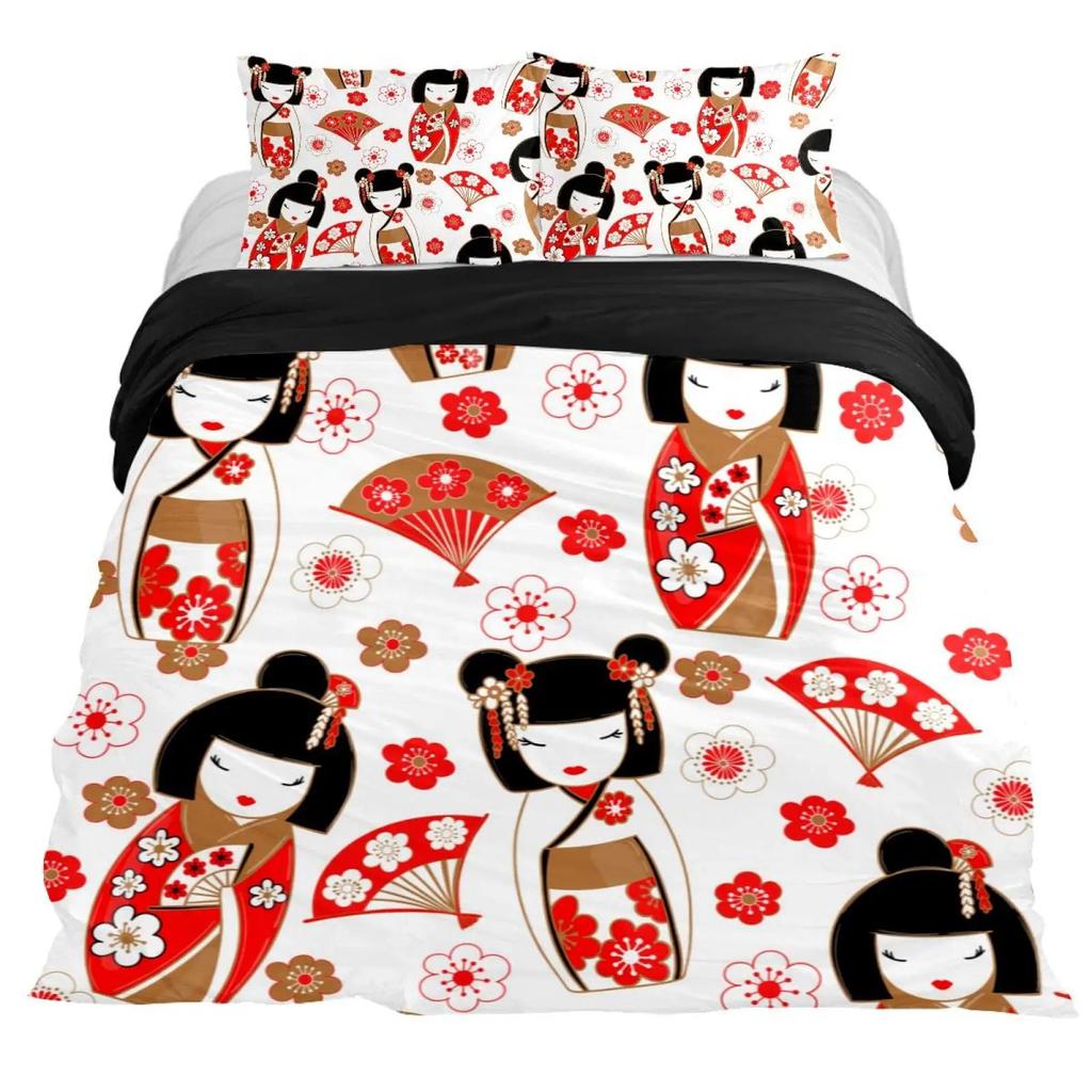 Japanese Good Luck Doll Printed Duvet Cover Cartoon Lucky Cat For Kids Girls Women Fan White Quilt Cover Bedroom Decorations