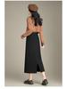2025 Korean Grey Polka Dot Wool A-Line Skirt: Women's Autumn/Winter Straight Cut, Mid-Length with Back Slit