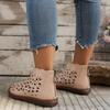 New Women's Round Toe Hollow Cutout Boots Retro Back Zipper Sandal Boots