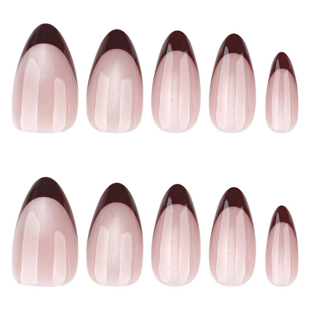 Cat Eye Glitter Brown French Almond Short False Nails - Hot Selling Fall/Winter Tips