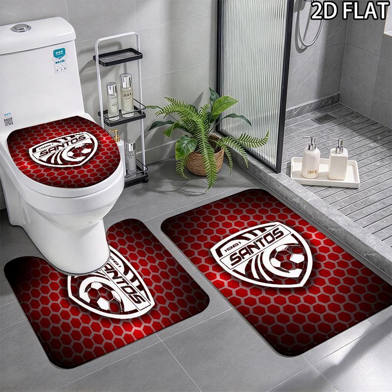 Santos de Guapiles FC Pattern 3Pcs Bathroom Rug Set, Non Slip Absorbent Bath Mat, Contour Mat & Toilet Lid Cover, Bathroom Decor