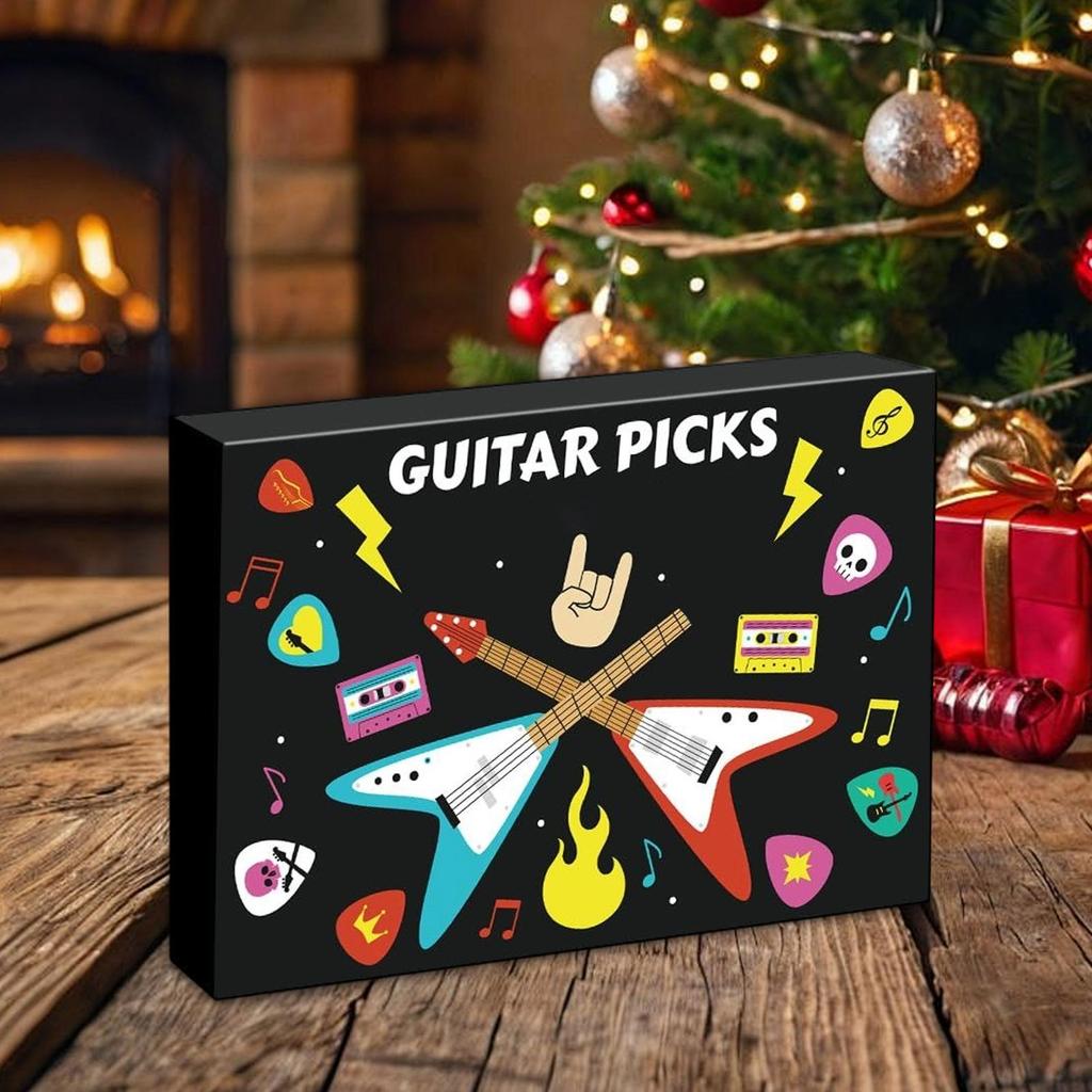24-Day Guitar Picks Advent Calendar, Musical Christmas Countdown Box with 24 Picks for Acoustic, Electric, Bass, Holiday Gift