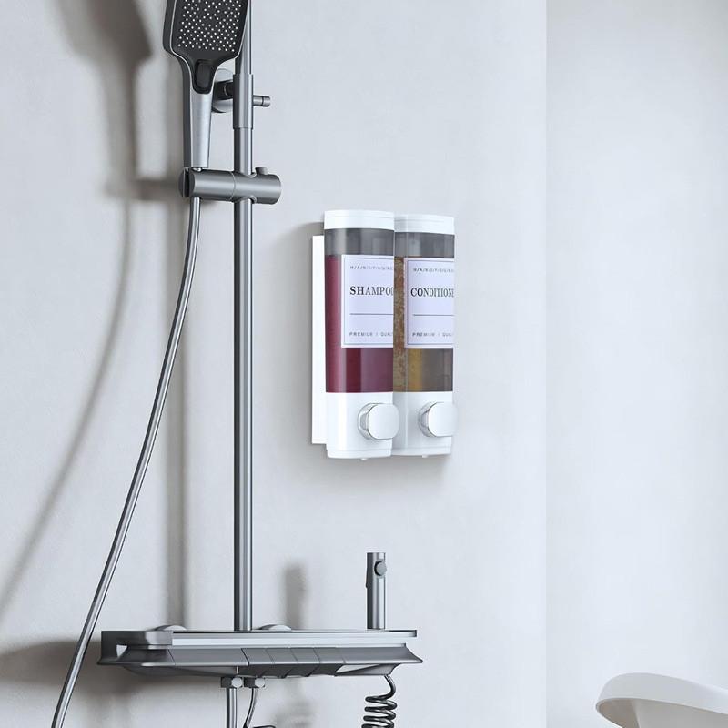 300ml 2 Chamber Shower Soap Dispenser Wall Mounted for Shower Wall Shampoo and Conditioner Dispenser Bathroom Hotel with Labels