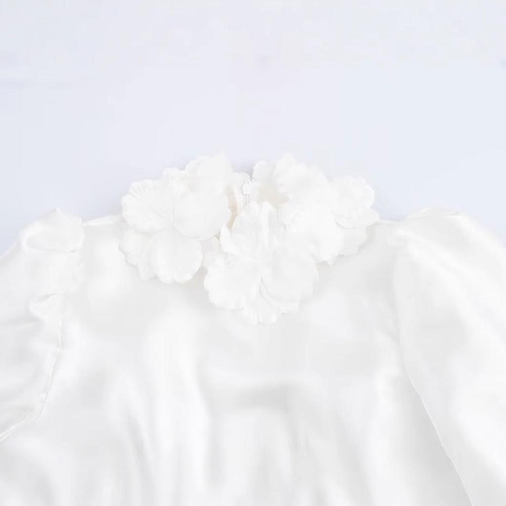 2025 Spring Women's European & American Style 3D Flower Long Sleeve Dress