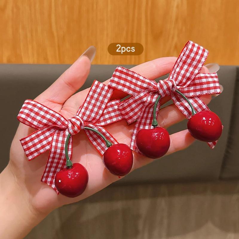 2 Korean version sweet cherry bow hair clips suitable for daily hair accessories