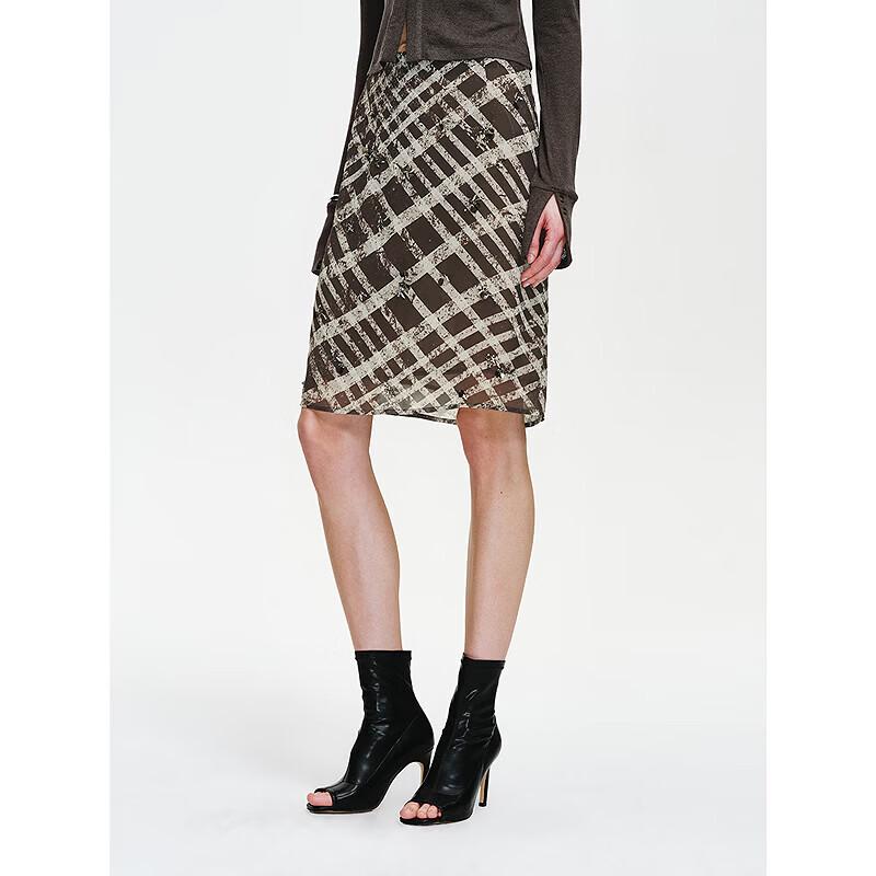 Diamond Plaid Chiffon Midi Skirt