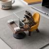 Office Decor Highland Cow/Raccoon Theme Ornament, Miniature Animal Desktop Decoration with Realistic Window Display Ornaments Laptop Coffee