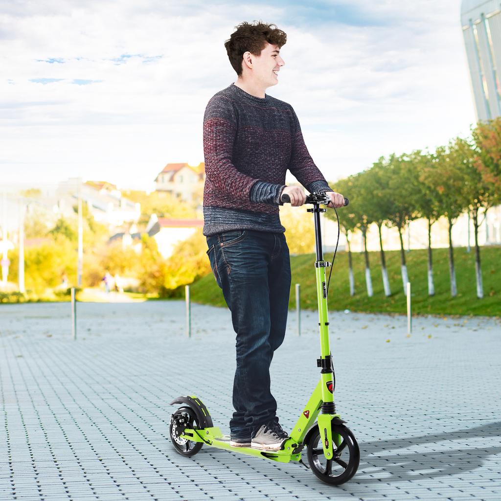 Kick Scooter, Folding 2 Wheel Scooter with Dual Brake System, Dual Suspension, 230mm Big Wheels and 3 Adjustable Handlebar, for 14+ Teens Adults