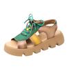 Women Leather Thick Soles Sandals Retro Wedges Slides Comfortable Outdoor Platform Sandal