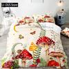 White Mushroom Bedding Set Duvet Cover Full Size Green Plant Botanical Comforter Quilt Cover 2 Pillow Shams for Women Girls