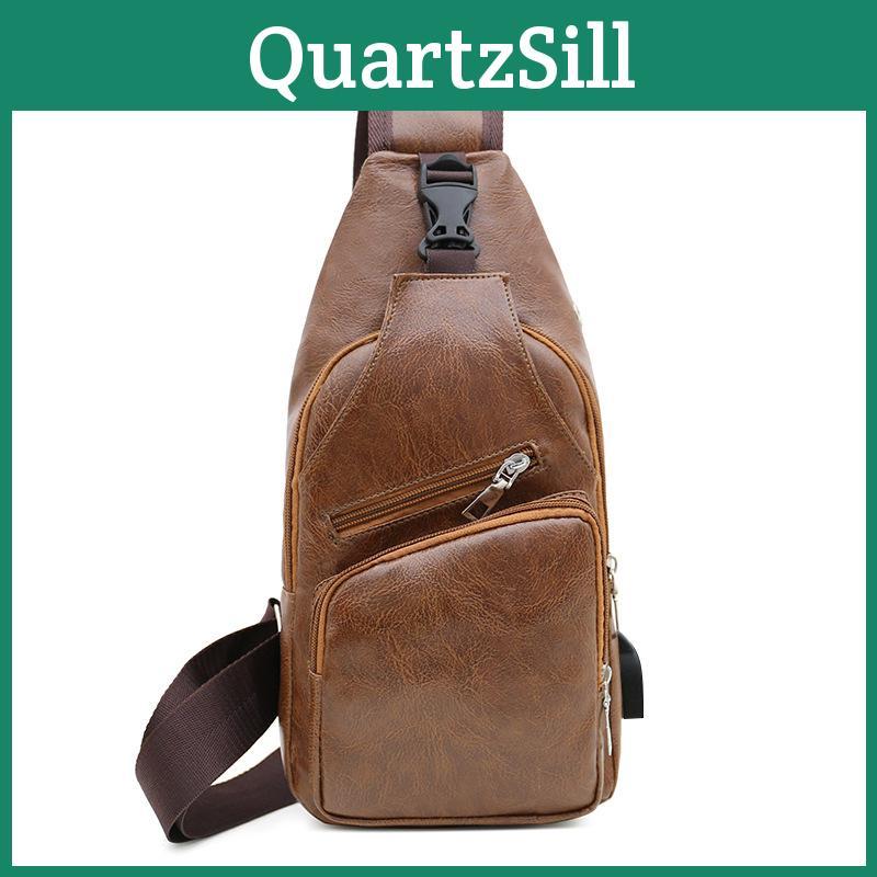 Mens Sling Bag With Usb Charging And Multiple Interior Pockets**