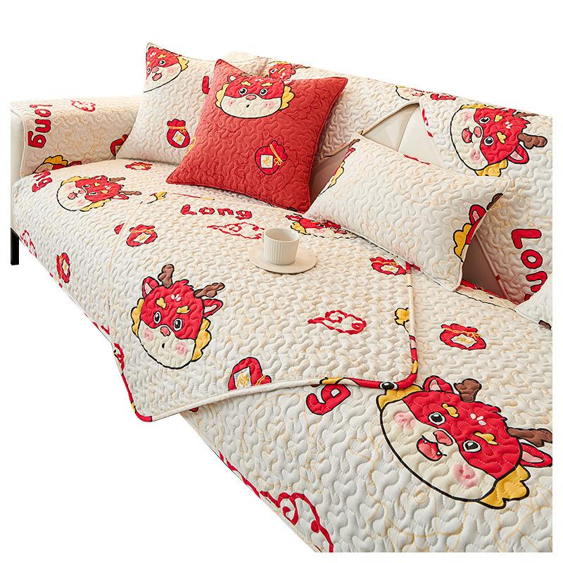 Cotton Sofa Cushion Four Seasons Universal Non-Slip Dustproof Sofa Cover Cloth New Year Celebration Sofa Towel Seat Cushions