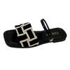 Square head plaid two wear cool slippers women wear summer new open-toed flat bottom simple beach sandals