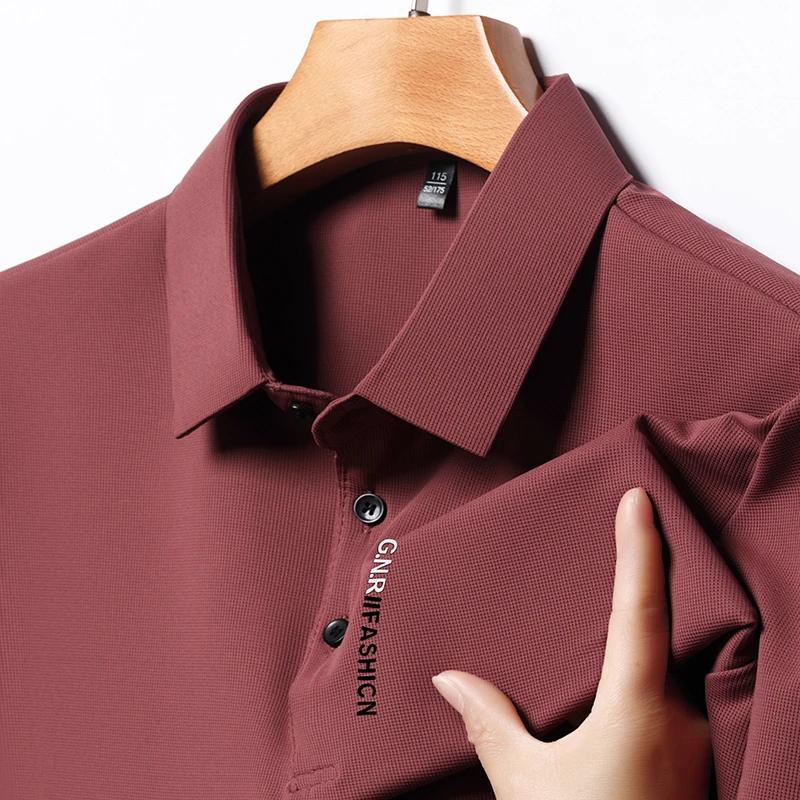 New Men's Business Casual Short Sleeved Shirt with Badge Solid Color Polo Shirt Fashionable Breathable Comfortable Versatile Top