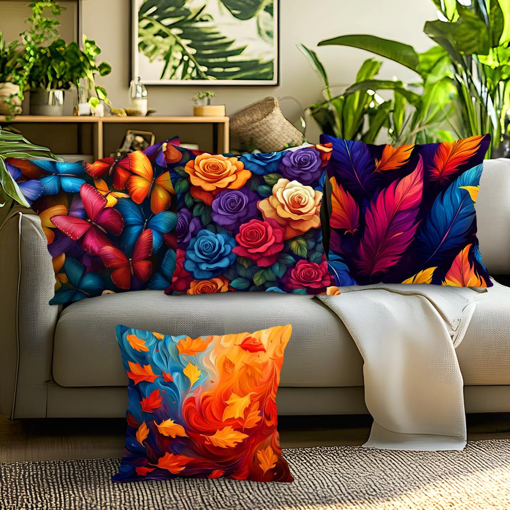 Color Series Butterfly Flowers and Leaves Pillowcase Pillow Covers Throw Pillows Decorative Cushion Cases for Home Car Sofa