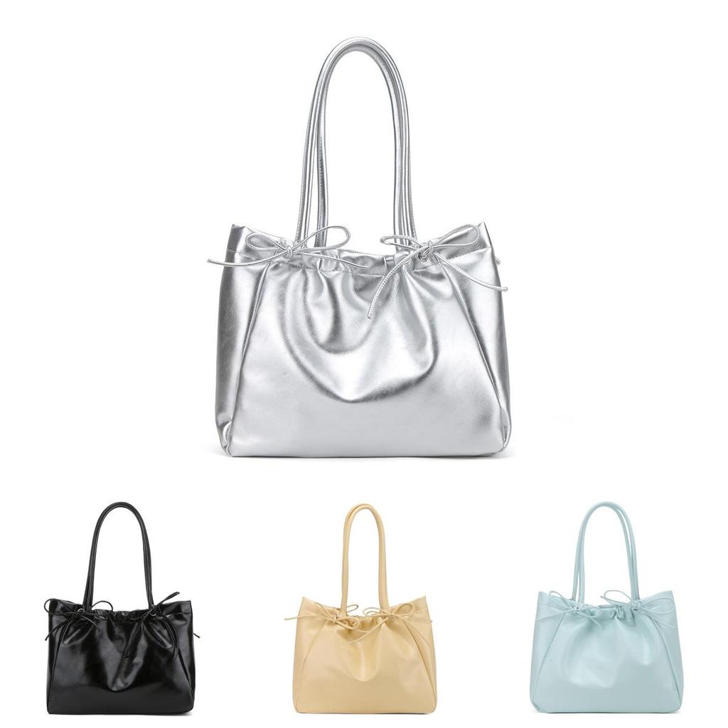 Simple Pu Bowknot Drawstring Bag For Daily Use