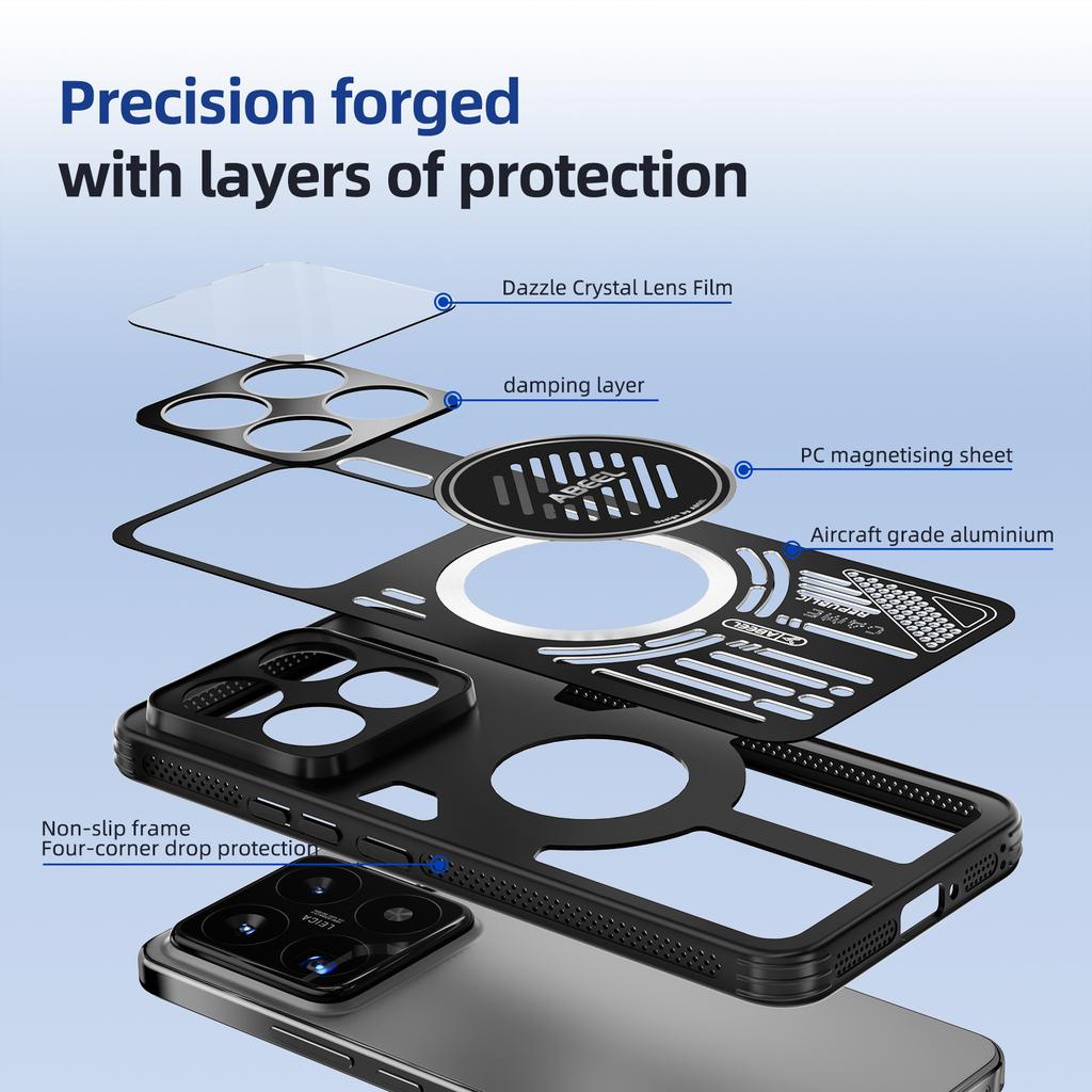 ABEEL For Xiaomi 15S Pro Magnetic Case Aluminium Alloy+PC+TPU Hollow Heat Dissipation Phone Cover