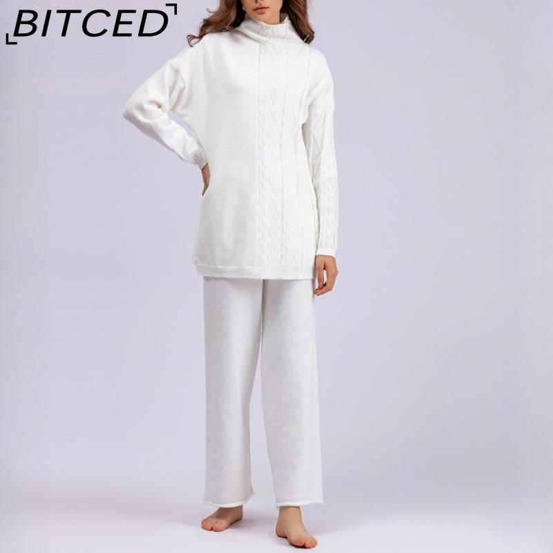 Autumn and Winter Large-sized High-neck Set, Fashionable, Gentle and Laid-back Style Sweater Two-piece Set, Solid Color Knitted