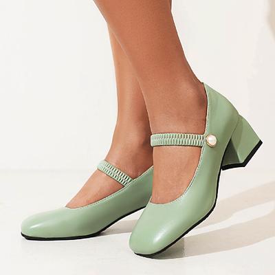 Μόδα Κομψά μεσαία τακούνια Γυναικεία Pumps Mary Jane Παπούτσια Ανοιξιάτικα Λευκό Μπλε Πράσινο Κοντό Τακούνι Γάμου Παπούτσια Γραφείου Γυναικεία Μεγάλο Μέγεθος