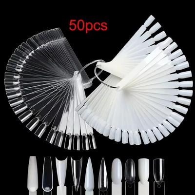 50pcs Fan-Shaped Nail Practice Display Tips with Rings Nail Display Sticks  Nail Art Practice