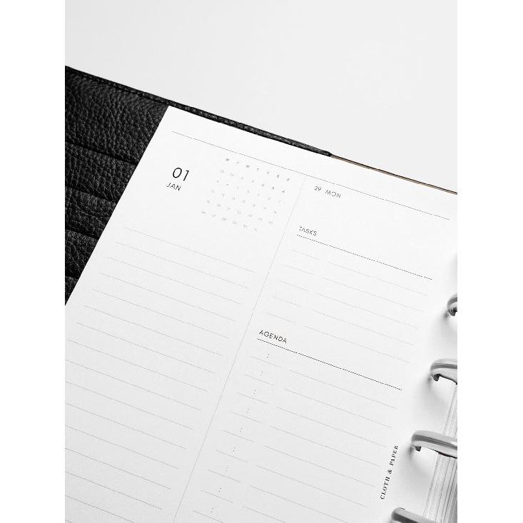 Cloth & Paper 2026 Dated Daily Planner Erts - Monday Start | A5 Size 5.8 X 8.3 Inches | 6 Ring Planner Refills | 2 Days Per Page | Minimalist Daily