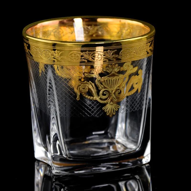Evropská silnostěnná křišťálová sklenice na víno Sklenice na whisky sklenice se zlatým vzorem zvonku Sklenice na pivo
