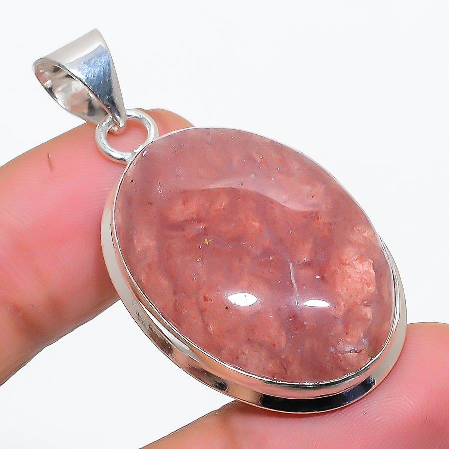 

Strawberry Quartz Gemstone 925 Solid Sterling Silver Jewelry Pendant 1.77 SU-10206