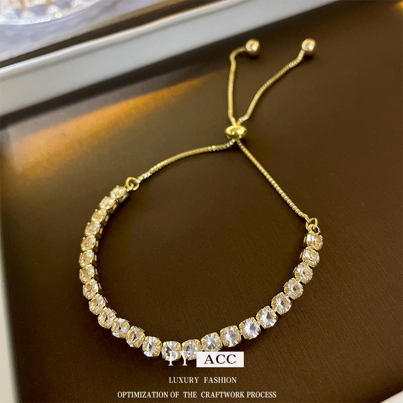 High-End Geometric Crystal Adjustable Bracelet with Luxury Drawstring Design - New Influencer Jewelry