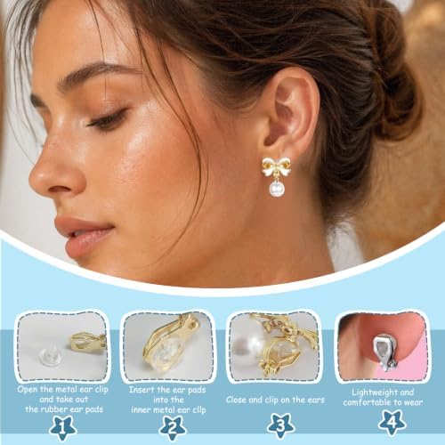 APMGONT 6 par clip-on-örhängen för barn, flickor, kvinnor, hypoallergena, zirkon, pärla, rosett, hjärta, blomma, clip-on-örhängen utan hål