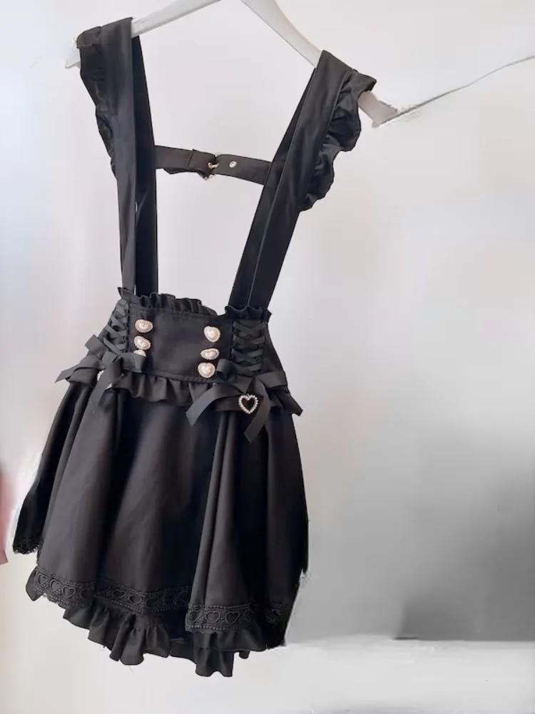 Japanese Sweet Lolita Style Mini Skirt Women Elegant Lace Bandage Party Cake Skirts Female Gothic Y2k Metal Buckle Skirt
