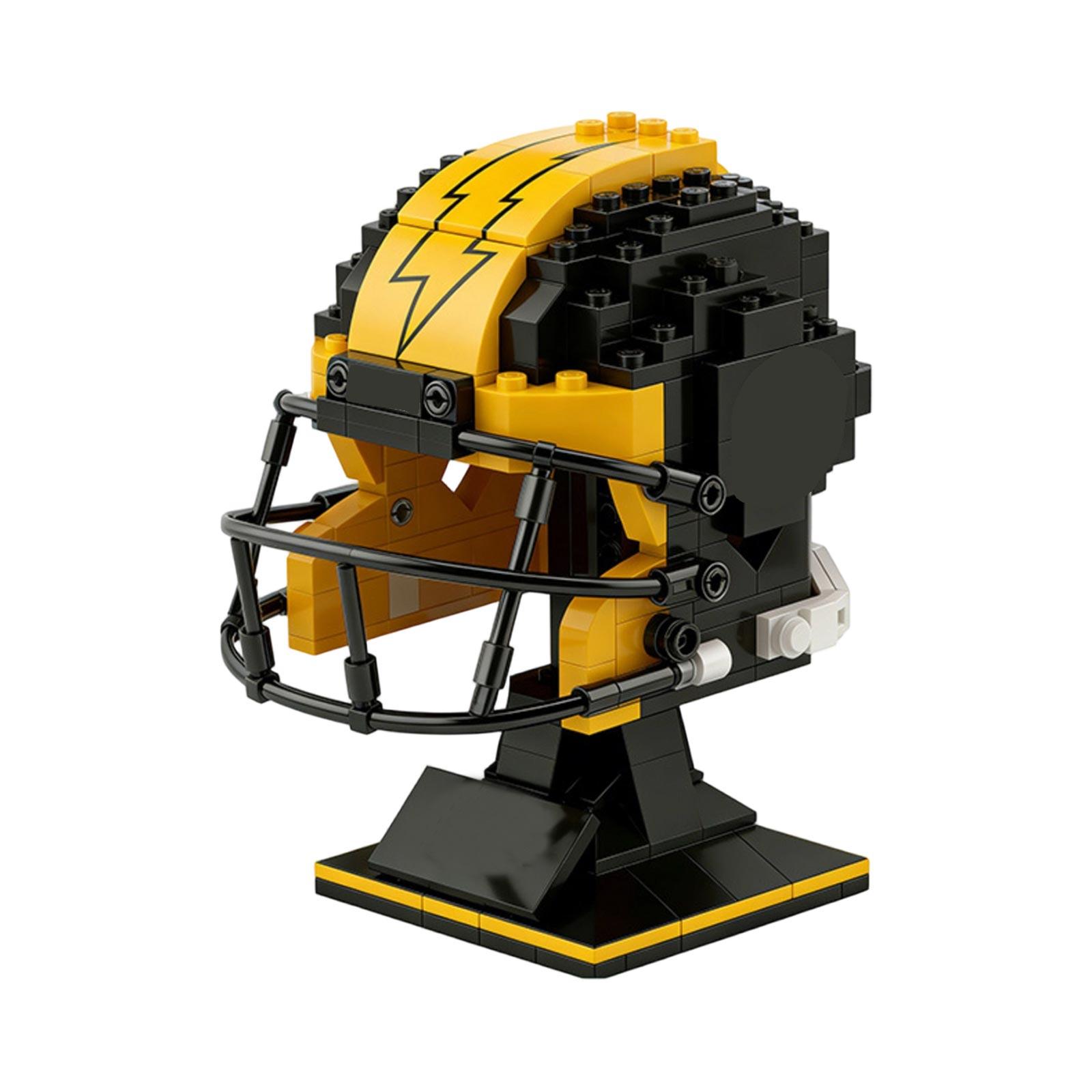 

Creative Football Helmet Building Blocks Model Kit Over 400 Pieces Detailed Miniature Display Stand Compatible with Standard Brick Sets One Size