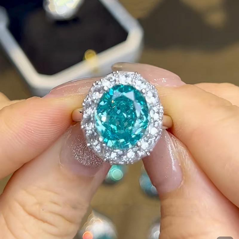 Hui Zhi Yi S925 Silver Ring with Diamonds and Green Ice Flower - Lavish Rich Woman Style