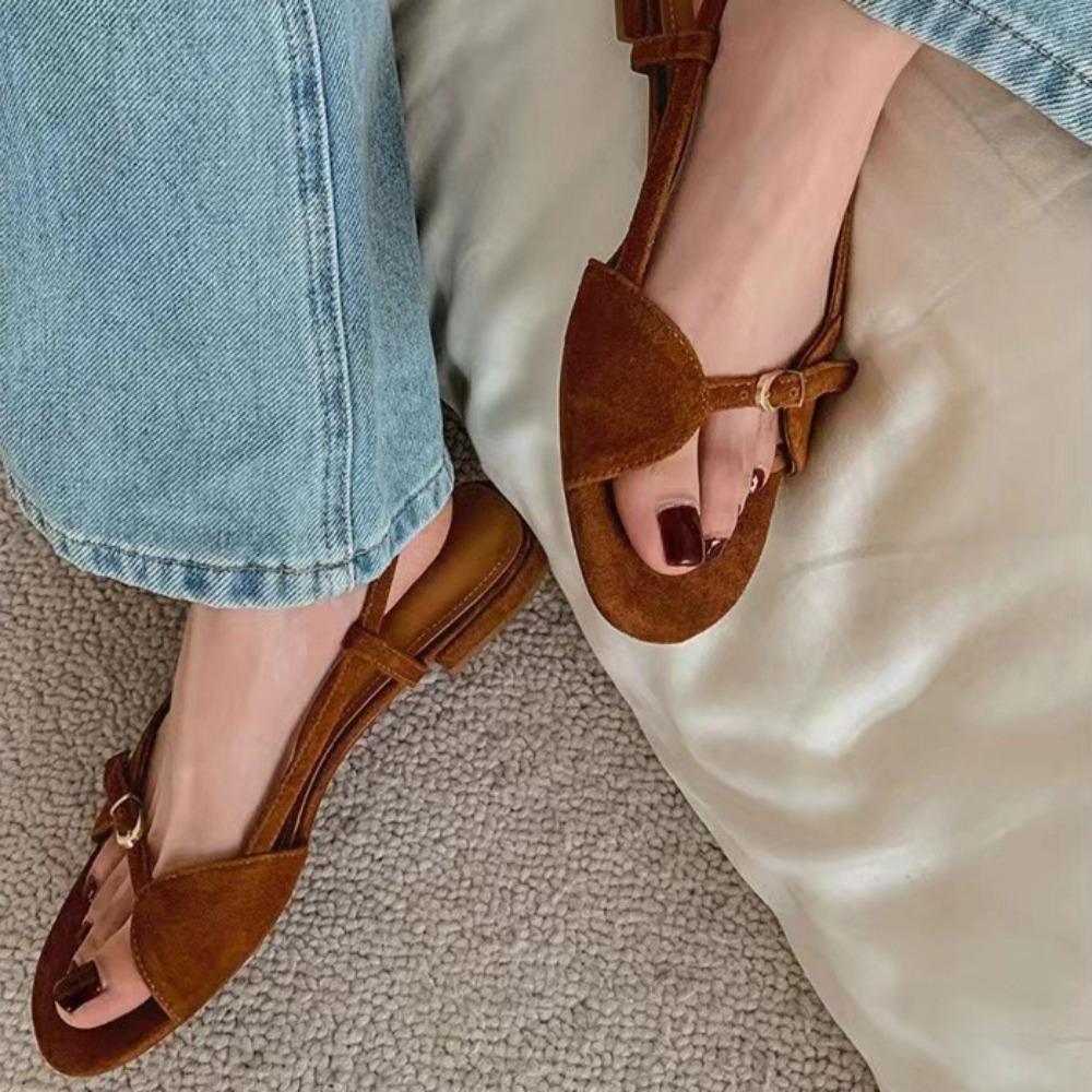 

Женские плоские сандалии Винтажная линия с чувством дизайна Сандалии с открытым носком Повседневная пляжная обувь для отпуска Легкая одиночная обувь Роскошные сандалии 35 коричневый