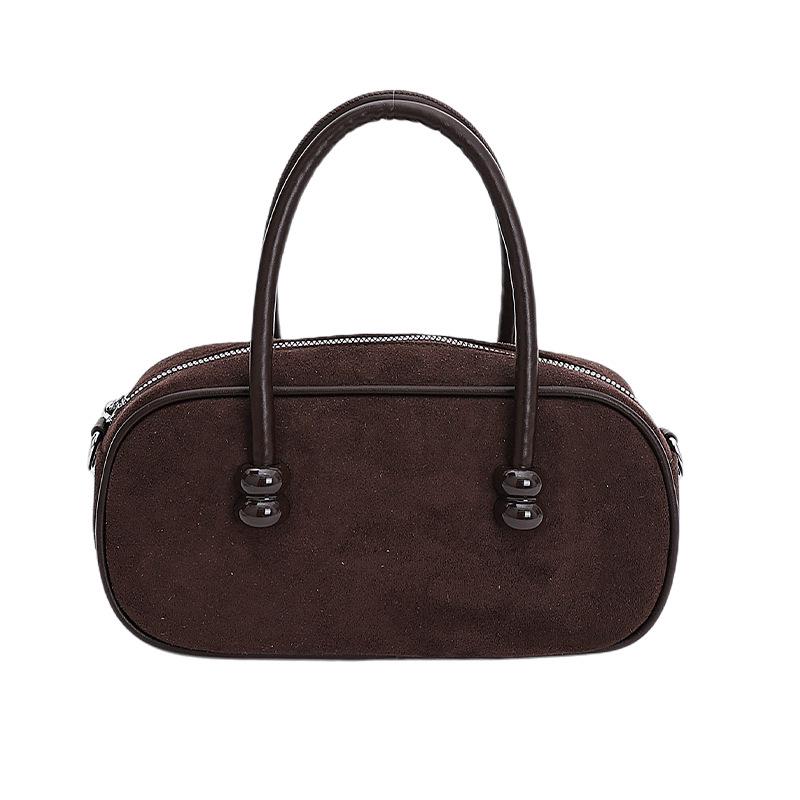 2025 Niche Suede Solid Color Boston Bag: Stylish Versatile Women's Crossbody & Shoulder Handbag