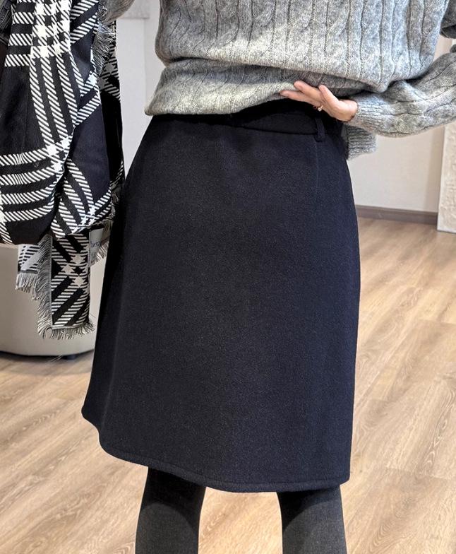 Women's Elegant A-line Wool Blend Skirt with Elastic Waist for Autumn/Winter