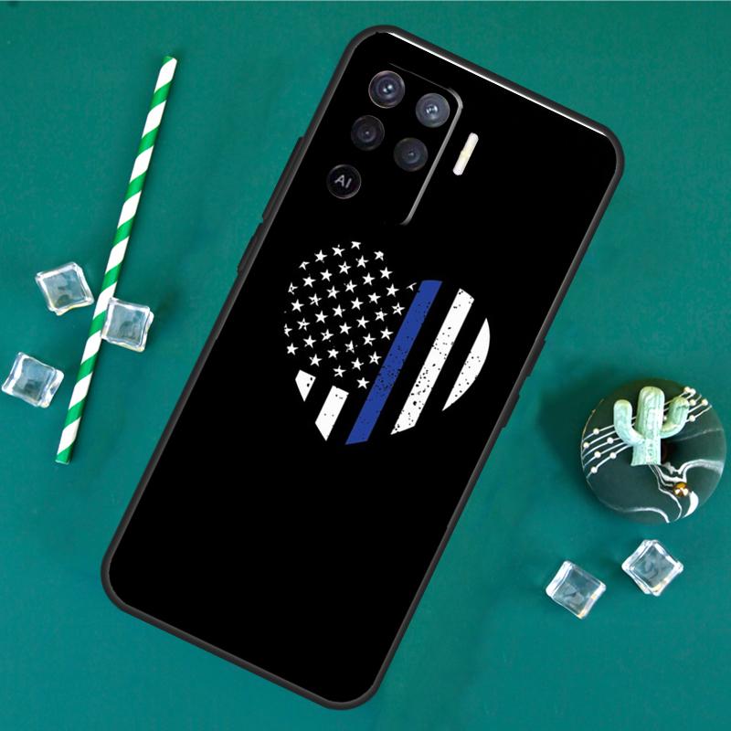 Police Thin Blue Line American Flag Phone Case For Oppo A18 A38 A58 A78 A98 A40 A60 A80 A91 A15 A17 A74 A94 A54 A57S A16 A76 A96