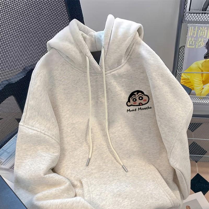 Couples Hooded Sweatshirt Women Fleece Lined Loose Casual Long Sleeve Top