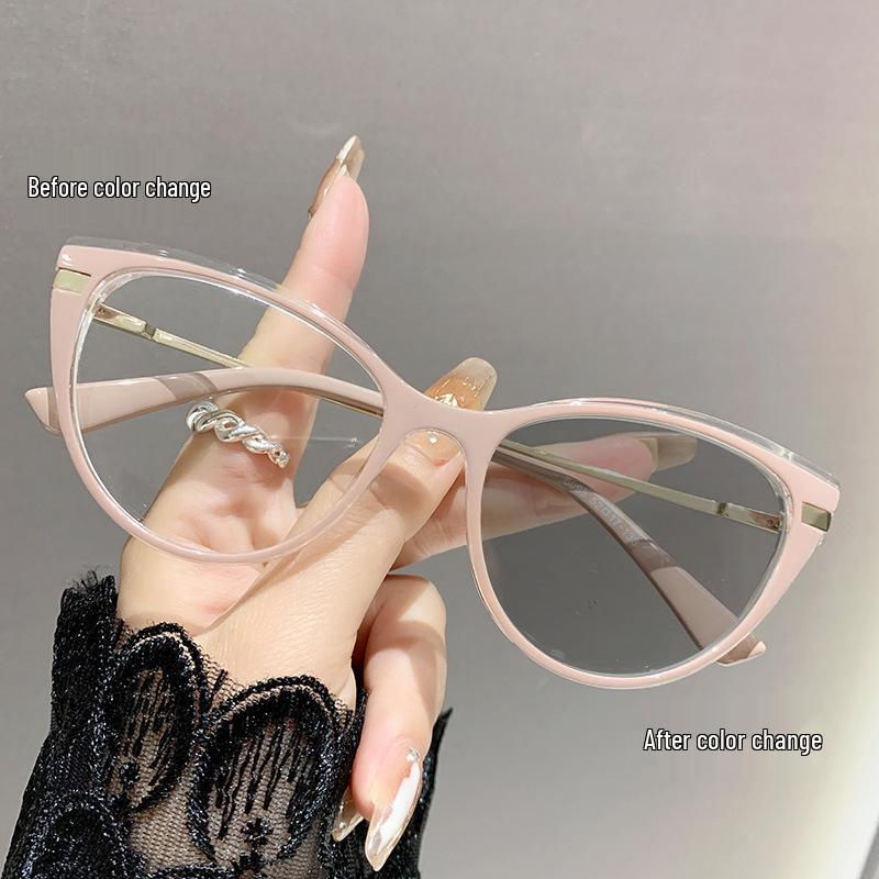 Premium Photochromic Cat Eye Blue Light Blocking Myopia Glasses with Frames and Lenses