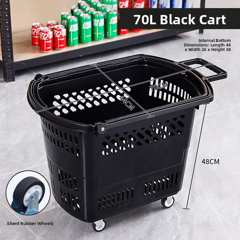 Thickened Plastic Shopping Basket with Wheels Handheld KTV Basket Convenience Store Caddy Vegetable Basket Pull Rod Basket