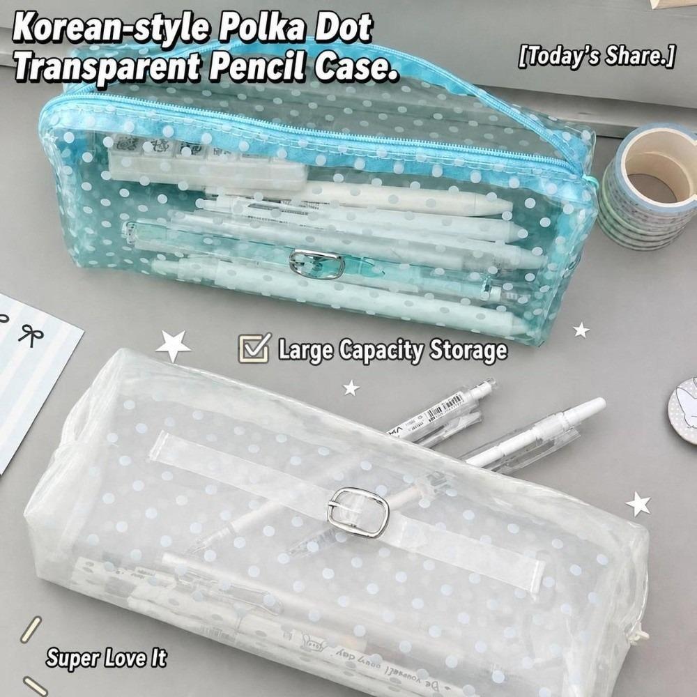 Polka Dot Print Pen Bag Transparent Stationery Pouch Portable Stationery Bag Students
