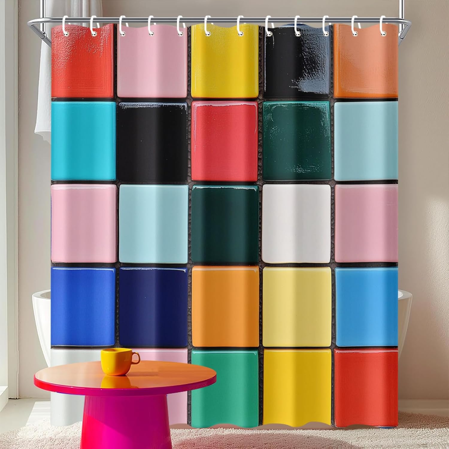 

Color Block Shower Curtain 72X72 Inch Vibrant Retro Geometric Bathroom Decor Modern Pop Art Style Waterproof Fabric Curtain W60H190(CM)-1 Pcs