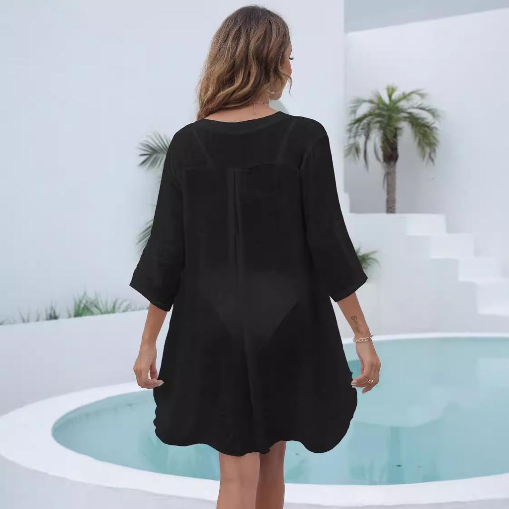 Womens Woven Beach Coverup With Vneck Sexy Dress For Summer Vacation
