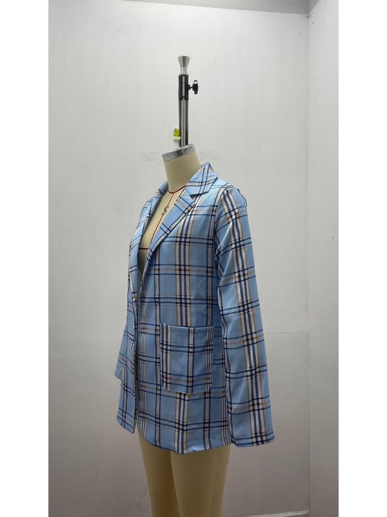 Europejski & Amerykański Kraciasty Sweter Marynarkowy z Klapami Slim Fit dla Kobiet - Moda Wiosna/Jesień 2025