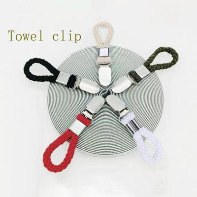 Braided Towel Clip Multipurpose Cotton Loop Hook Home Kitchen Bathroom Clamps Towel Holder Cloth Hanger Storage Hook