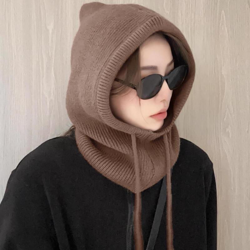 Korean Balaclava Hat Women'S Winter Warm Hat Scarf Couple Style Wool Knitted Hat