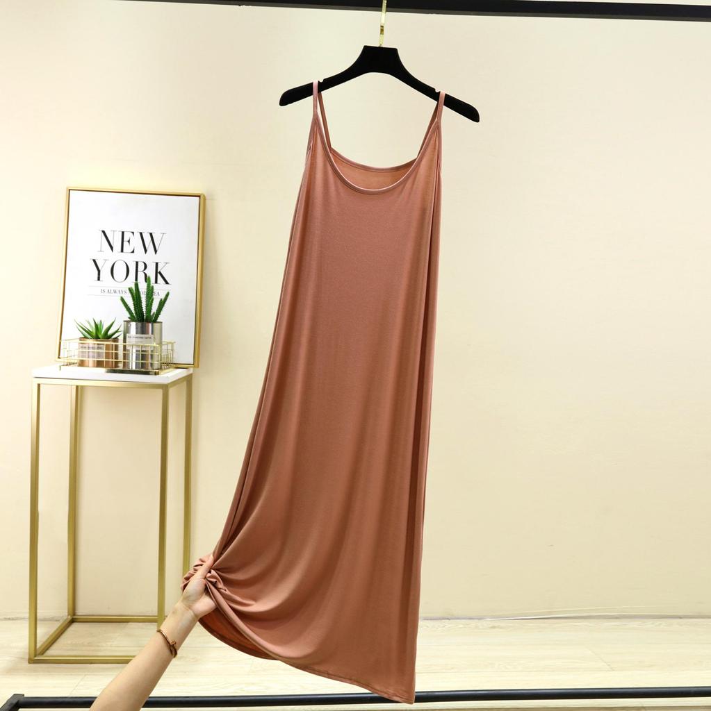 Modal Spaghetti Strap Dress Summer Sexy Sleeveless Tank Dress Solid Color Casual Camisole Dresses Long Soft Sleepdress Basic Slipdress