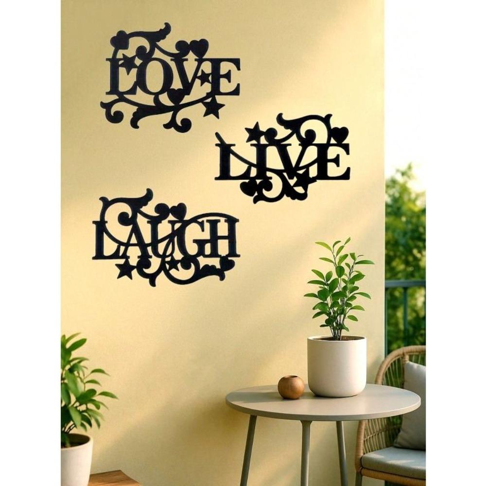 Metal Wall Decor Plaque Set LOVE LIVE LAUGH with Leaves for Living Room Bedroom Birthday Gift