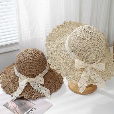 Women's Sun Hats Adjustable Straw Hat With Lace Bow Sun Protection Wide Brim Summer Elegance Beach Accessories 2025 Fashion New