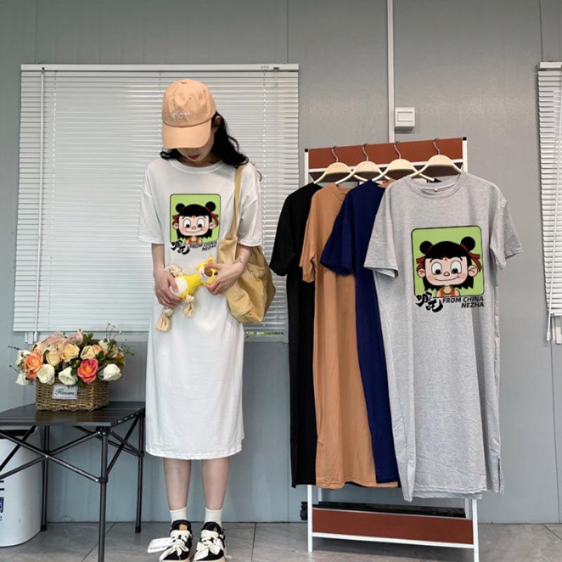 Women's Short Sleeve T-shirt Summer Large Size Medium Length Maternity Dress